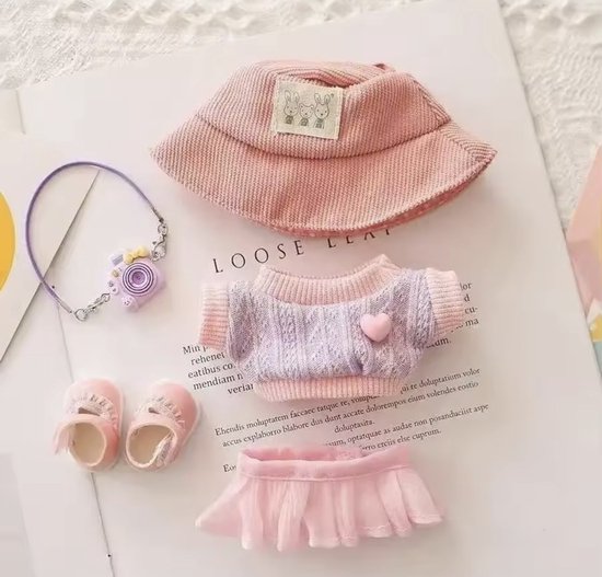 Schattige Labubu Poppenkleding - 5-delige outfit met camera voor 17 cm poppen van Merkloos