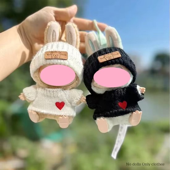 Schattige Poppenkleding voor 17 cm Labubu, Mutsje & T-shirt Set, Schattige Outfit voor Labubu Poppenaccessoires, Unieke Stijl (Zonder Pop) van Merkloos