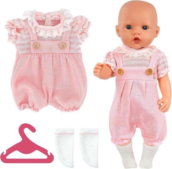 Schattige Romper en Sokken Set voor Poppen (35-45 cm) - Inclusief Kleerhanger van Merkloos