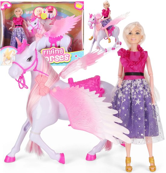 SET: Pop Bella en Eenhoorn + accessoires, BEWEEGBARE ELEMENTEN, speelgoed 29 cm voor meisjes 3+