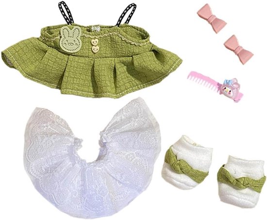 Set poppenkleding voor 20 cm pluche pop - jurk, rok, petticoat en schoenen - groen van Merkloos