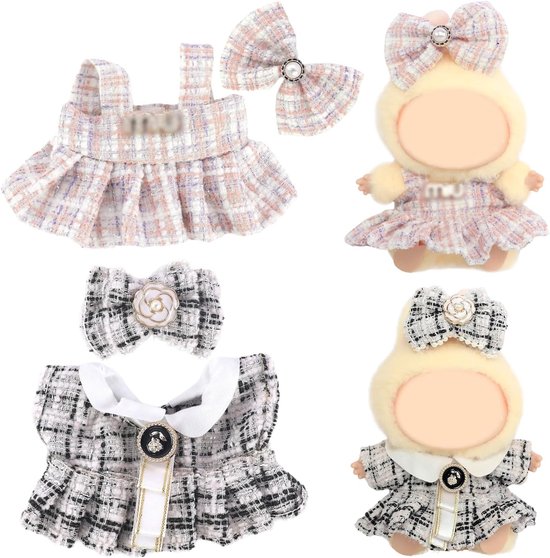 Set van 2 Jurken en 2 Haaraccessoires voor Modepoppen 15-17 cm