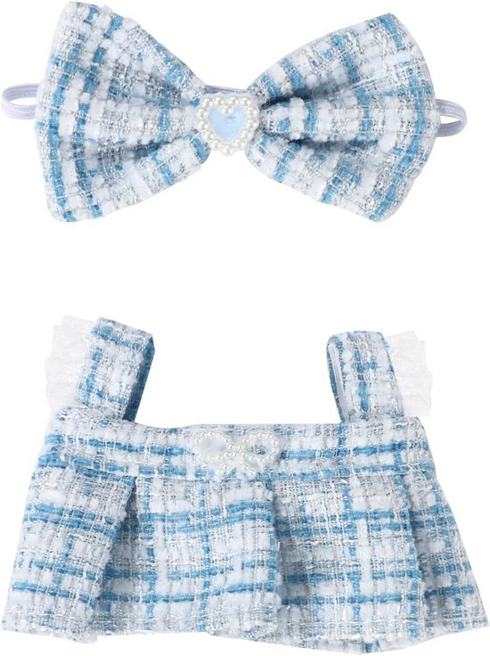 Set van 2 Poppenjurkjes 17 cm - Elegante Mouwloze Jurk met Strijk Haarband - Eenvoudige en Chique Kleding en Accessoires - Blauw van Merkloos