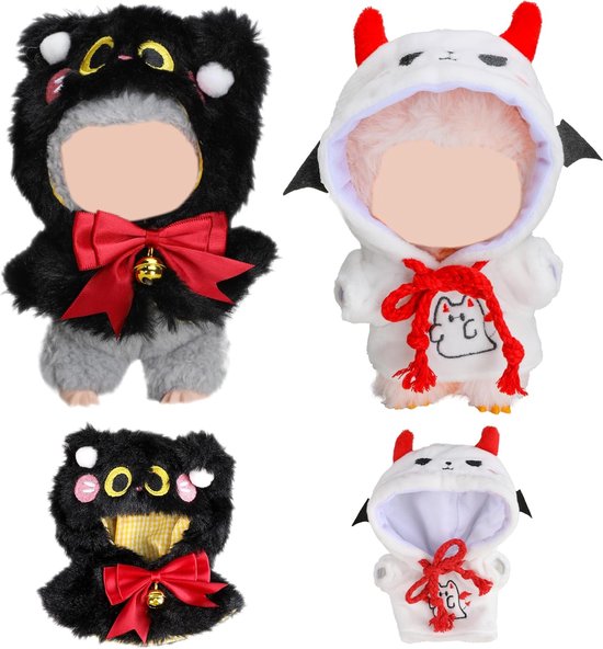Set van 2 stuks - Voor Labubu - Geschikt voor poppen tot 17 cm - Zwart-wit duivels Halloweenkostuum (pop niet inbegrepen) van MiniCos.
