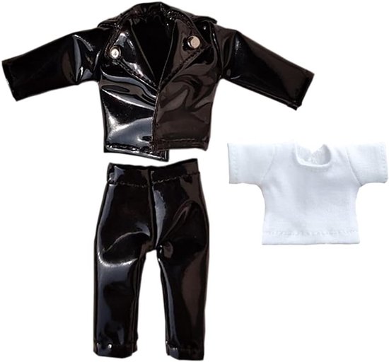Set van 3 Delige Kleding voor 11cm Poppen - Jas, T-shirt en Broek Set voor 1/12 BJD van Merkloos