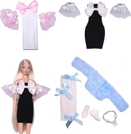 Set van 3 modieuze kledingstukken en accessoires voor 29,9 cm poppen, elegante jurken en outfits voor creatief speelplezier voor meisjes