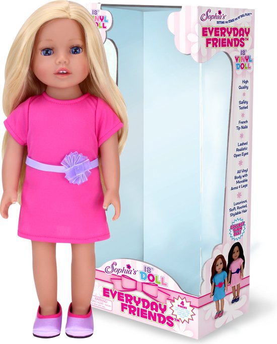 Sophia's by Teamson Kids 45.7 cm Pop met Blond Haar - Felroze Jurk en Paarse Schoenen - Poppen Speelgoed - "Chloe" van Merkloos
