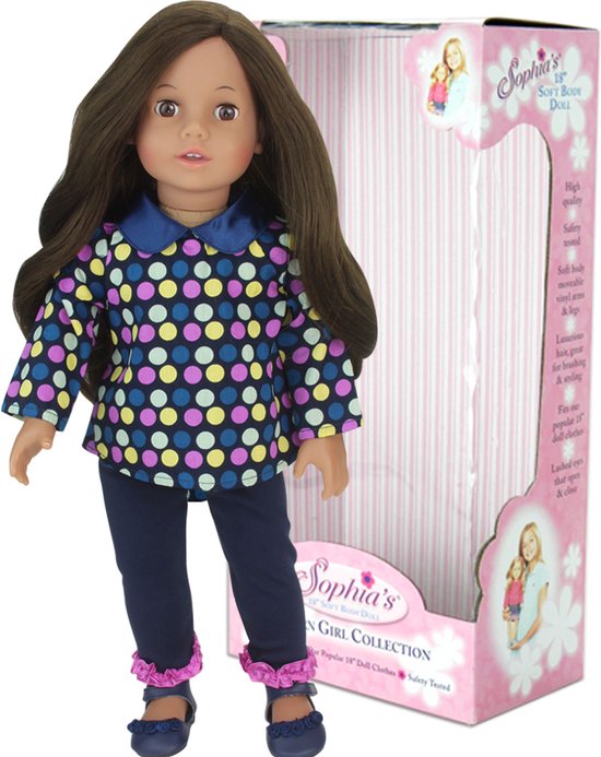 Sophia's by Teamson Kids 45.7 cm Pop met Bruin Haar - Polka Stippen Shirt en Leggings - Poppen Speelgoed - "Catherine" van Teamson Kids