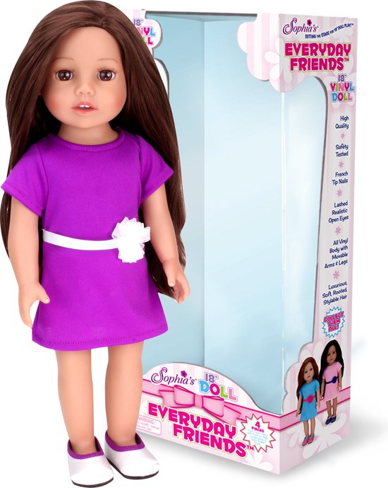 Sophia's by Teamson Kids 45.7 cm Pop met Brunette Haar - Purper Jurk en Zilver Schoenen - Poppen Speelgoed - "Miley" van Sophia's