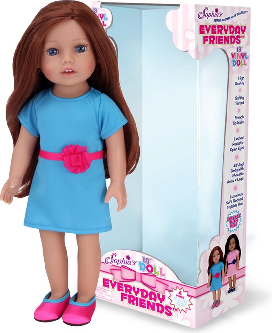 Sophia's by Teamson Kids 45.7 cm Pop met Kastanjebruin Haar - Blauw Jurk en Felroze Schoenen - Poppen Speelgoed - "Hailey" van Teamson Kids