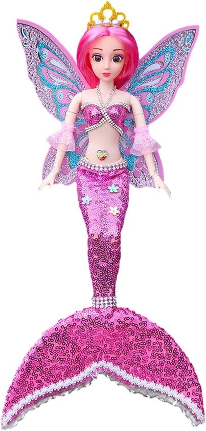 Speelgoedpop met Vleugels - Meisjespop Vinyl - Waterpret Spelen - Afneembare Vleugels - 42 cm - Roze
