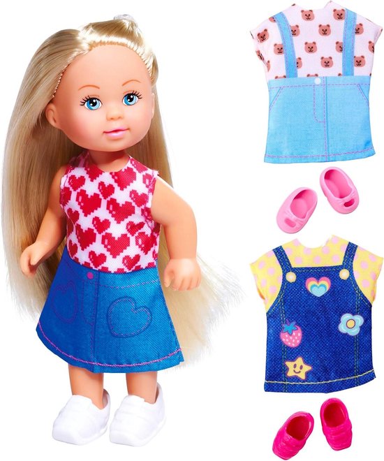 Speelpop - Mode pop - Kinderen spelen - Drie outfits - 12 cm - Blauw