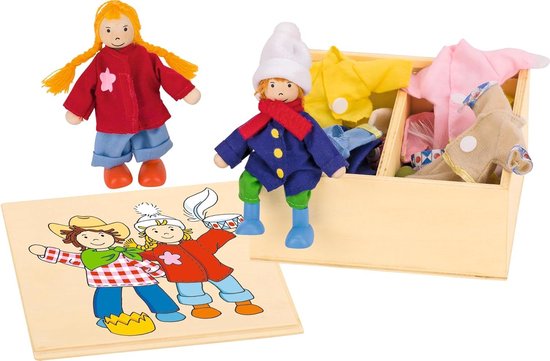 Speelpoppen Birte & Ben - Buigpoppen Kleedpoppen - Kinderspel - Inclusief klerenkist - Medium - Naturel
