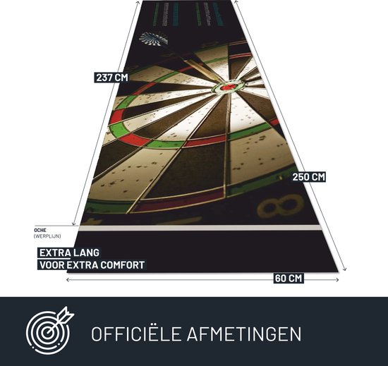 Studio M Dartmat Price met Uitwerpmogelijkheden - 60x250cm - Inclusief Oche - Finish Dartmat Aangeprezen door Professionele Spelers - Cadeautip van Studio M