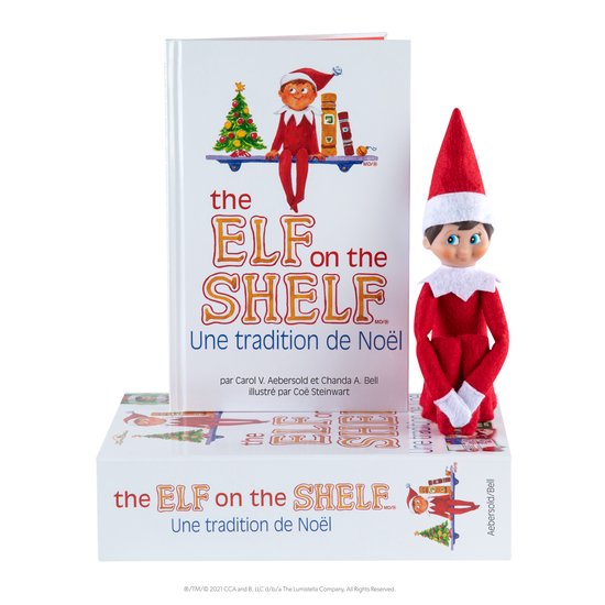 The Elf on the Shelf Cadeau set: JONGEN Franstalig 27x18,5 cm, geschenkset met scout elf pop en voorleesverhaal met adoptiecertificaat, in kartonnen doos, 0+ van Merkloos