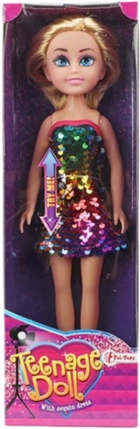 Tienerpop 33cm in pailletenjurk (BLOND) van T