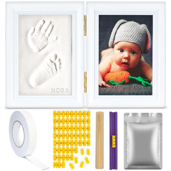 TIKIBOE Baby Fotolijst - Gipsafdruk baby - Klei Afdruk Baby Voet en Hand - Kraamcadeau Jongen of Meisje - Babyshower - Kraampakket/Geboorte Cadeau - Baby Art - Kraam Cadeau van T
