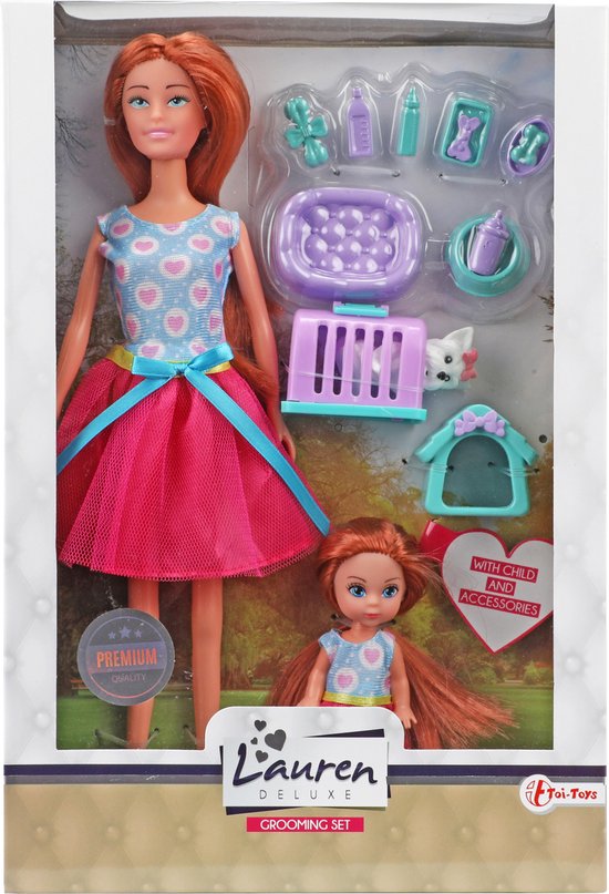 Toi-toys Tienerpop Met Kind En Hond Meisjes Rubber Roze