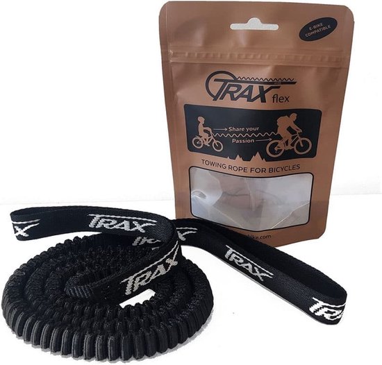 TRAX Flex elastische band zwart voor fiets | E-bike | MTB | volwassenen | kind | uniseks | fietstrekker | sleeptouw | sleepsysteem | sleepkabel van TRAX
