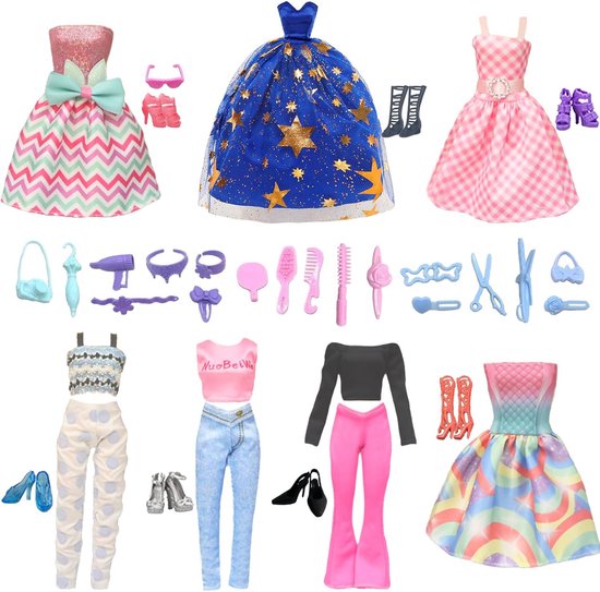 Uitgebreide Poppenkleding Set 56 Delen - Jurken, Broeken, Schoenen en Accessoires van Merkloos