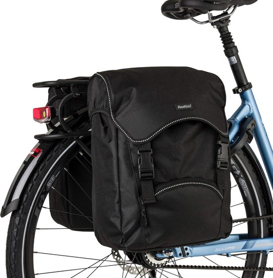 Unibag Traffic Dubbele fietstassen voor bagagedrager - 28 liter - zijtas fiets waterafstotend reflecterend - 100% gerecycled polyester - zwart Double Bicycle Bag van Steco