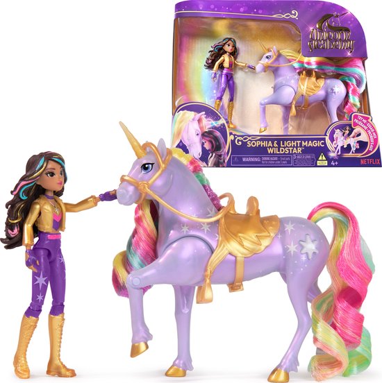Unicorn Academy – Pop Sophia & Eenhoorn Wildstar - met regenbooglichteffecten en 2 accessoires - Speelfigurenset van Unicorn