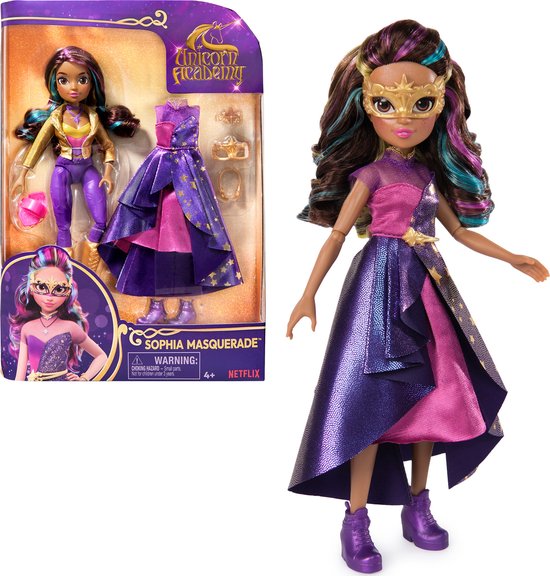 Unicorn Academy - Pop Sophia - Gemaskerd Bal - met 9 poppenaccessoires en regenbooghaar van Unicorn