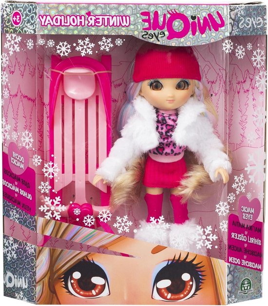 UNIQUE Eyes, 25 cm grote pop – Rebecca, met hun blik die je uit de ogen volgt, met winterkleding en accessoires, speelgoed voor kinderen vanaf 3 jaar, MYM172