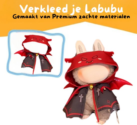 Vampier Rode Regenjas Kleding – Creepy Halloween Outfit met Oogje op Capuchon – Spooky Accessoire Geschikt voor Labubu (Pop Niet Inbegrepen) van Merkloos