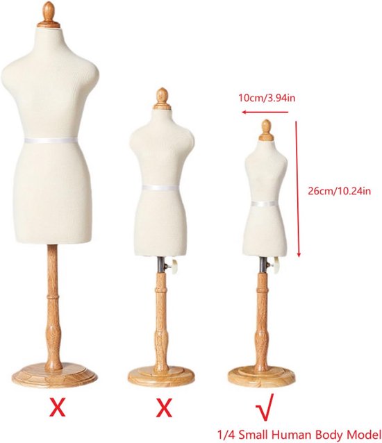 Verstelbare vrouwelijke aankleedpop 50-56cm met houten basis voor naaien en draperen