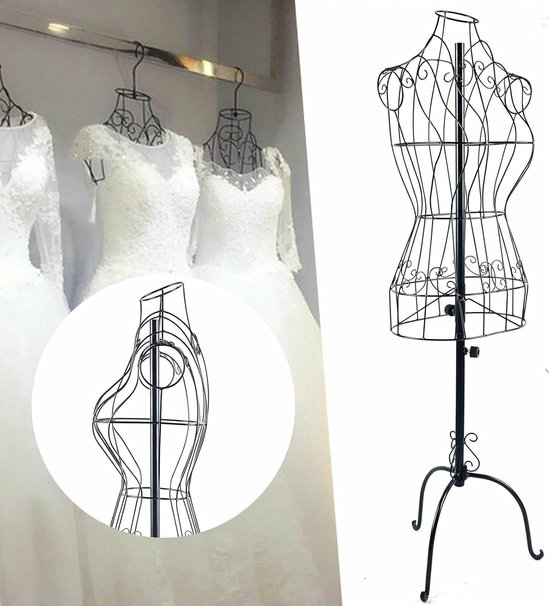 Vintage vrouwen etalagepop in zwart met verstelbare hoogte | Ideaal voor kostuumontwerpers en boetieks van Giantex