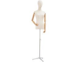 Vrouwen Etalagepop - Paspop Torso - Kleding Presentatie - Verstelbare Hoogte - 65-120 cm - Zilver Gebroken Wit van Merkloos