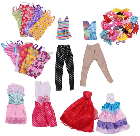 VT Goods - Poppenkleding - Outfit voor 11,5 inch poppen - Schattige prinsessenjurken - 32 stuks accessoires - Geschikt voor meisjes - Leuke kleuren van Merkloos