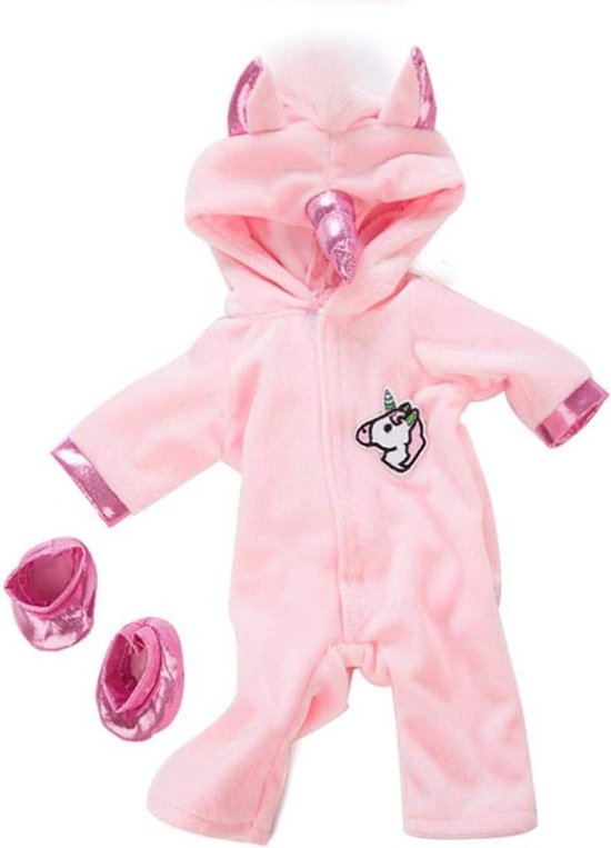 Warme Winter Jumpsuit Pyjama voor 18 Inch Pop met Eenhoornprint van Merkloos