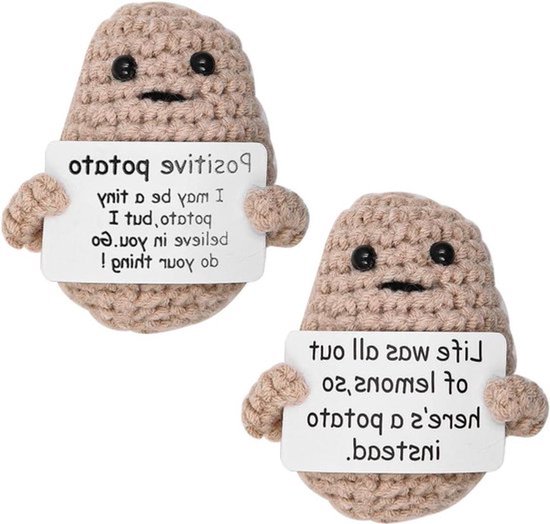 Wollen Breipop - Positief - Positiviteit - Inspirerend - Zakknuffel - Geschikt voor Verjaardagscadeau - Geel 2 stuks Woorden Breipop Aardappel Schattig Positief Bevestigingskaarten Inspirerende Verjaardagscadeau Feest.