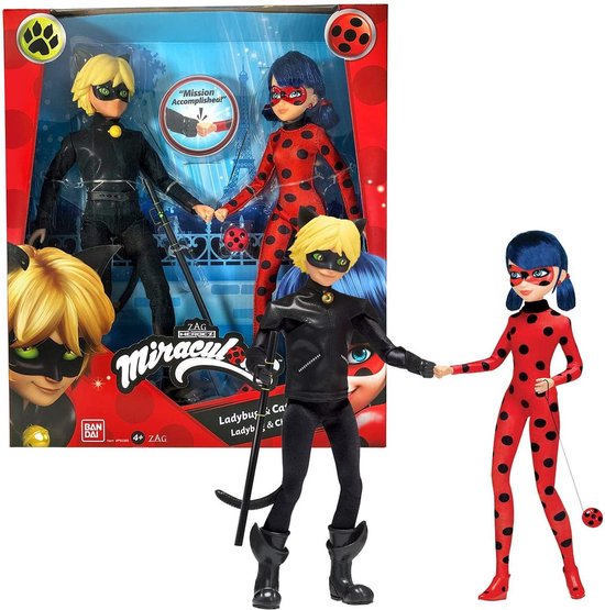 Wonderbaarlijk lieveheersbeestje - wonderbaarlijke speelgoedset - Pak van 2 wonderbaarlijke poppen - wonderbaarlijke mannequin figuur 26 cm - lieveheersbeestje & zwarte kat kind figuur - kinderspeelgoed 4+ jaar - P50365