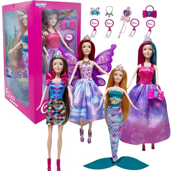 Woopie set van 4 magische prinsessen - 4-in-1 poppendoos met accessoires - UNI