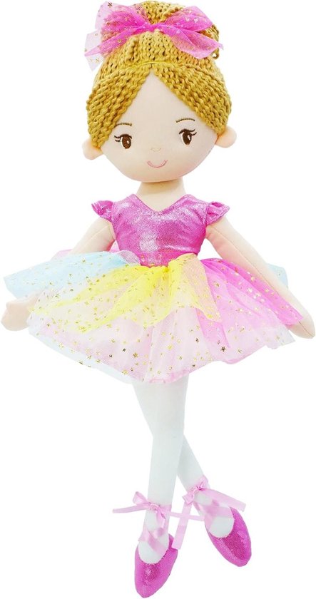 Zachte Ballerina Pop - Pluche pop Danseres pop - Cadeau geven - Geborduurd gezicht - 40 cm - Roze outfit