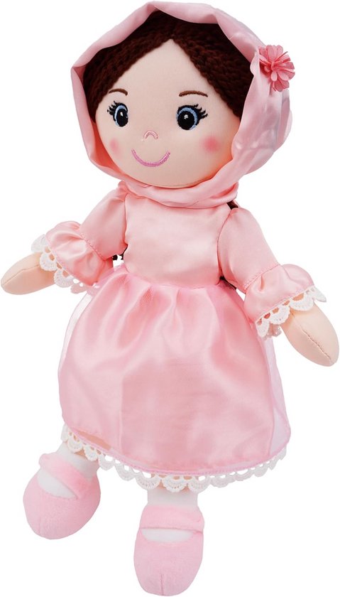 Zachte Pluche Knuffelpop met Roze Hijab voor Meisjes - 35 cm van Merkloos
