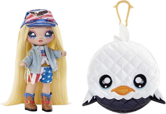 Zachte Pluchen Fashion Pop met Blond Haar en Metalen Dieren Clip-on Portemonnee - Verzamelobject voor Kinderen vanaf 5 Jaar van Merkloos