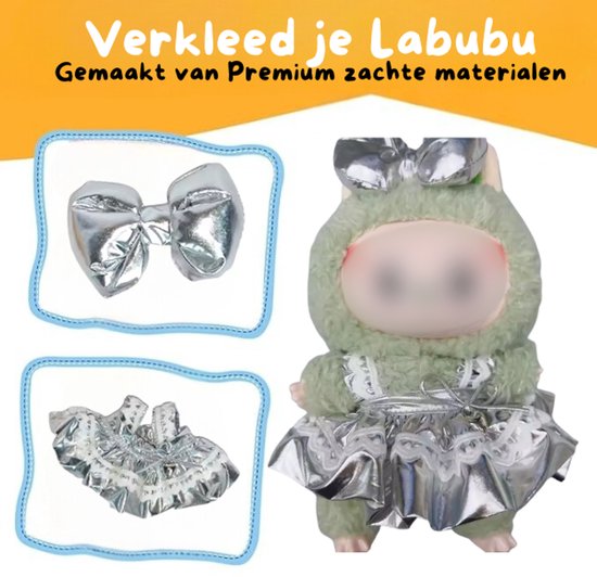 Zilveren Poppenkleding - Met Rokje & Strikje - Cute & Elegant - Geschikt voor Labubu van Pink Papaya
