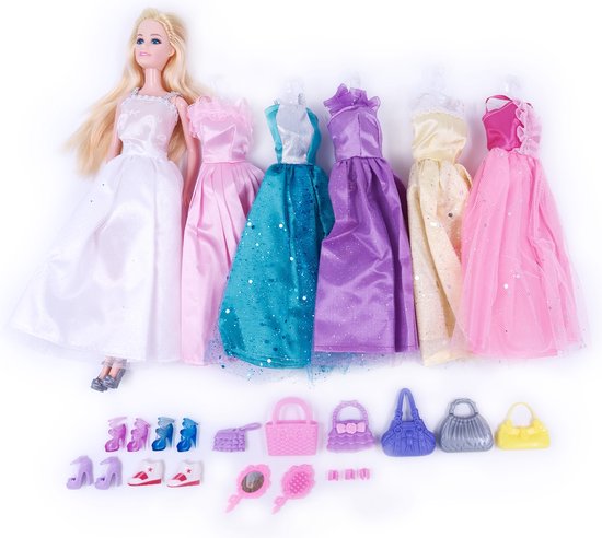 Zoem – Barbie outfits - dress up doll – 31 cm - dress me up – pop – doll – prinses – model – 6 jurken – accessoires – aankleden – geschikt voor barbie van Merkloos