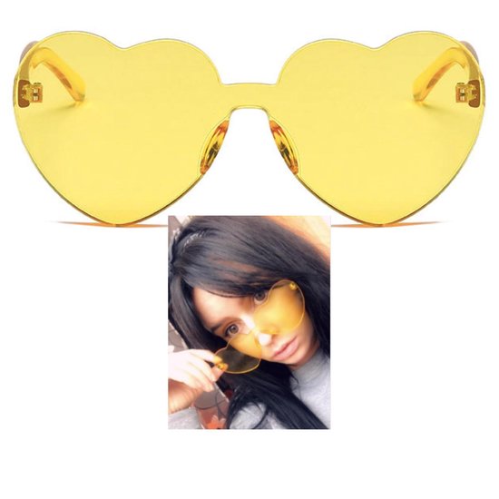 Zonnebril Love Hartjes Montuur Geel - Sunglasses Heart Yellow - Feest en Festival - Feest accessoires - Feest artikel - Dance Festival Outfit - Party Bril - Feest Zonnebril van Felis.