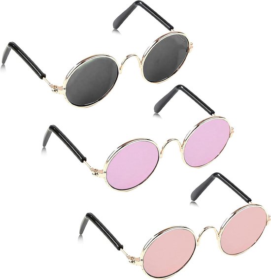 Zonnebril met Metalen Frame en Heldere Lenzen voor Vinyl Plush Speelgoed - Set van 3 stuks - 8 cm groot - Kleding en Decoratie Accessoires voor Vinyl Plush Poppen