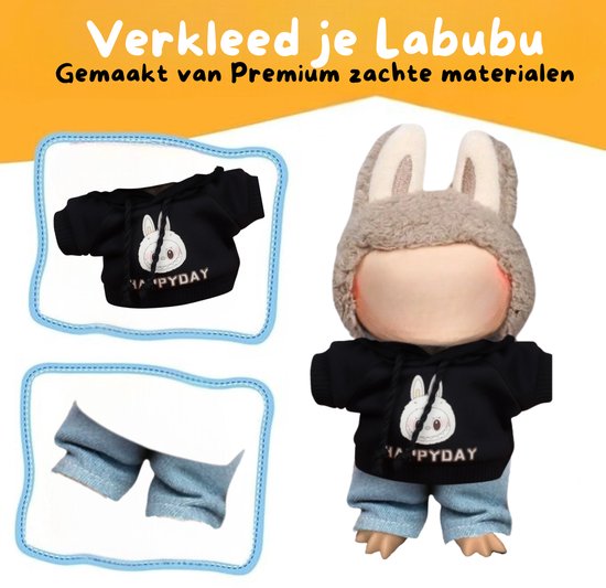 Zwart en Blauwe KPop Kleding - Met Broekje en Trui - Cute Geschikt voor Labubu van Labubu