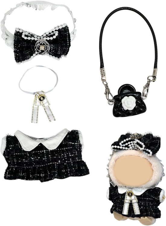 Zwarte Kleding voor 17 cm Poppen - Chic Jurk met Accessoires van Merkloos