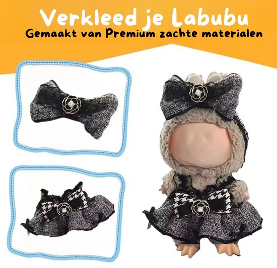 Zwarte Poppenkleding met Pendant - Met Strikje en Jurkje - Cute Geschikt voor Labubu van POP MART